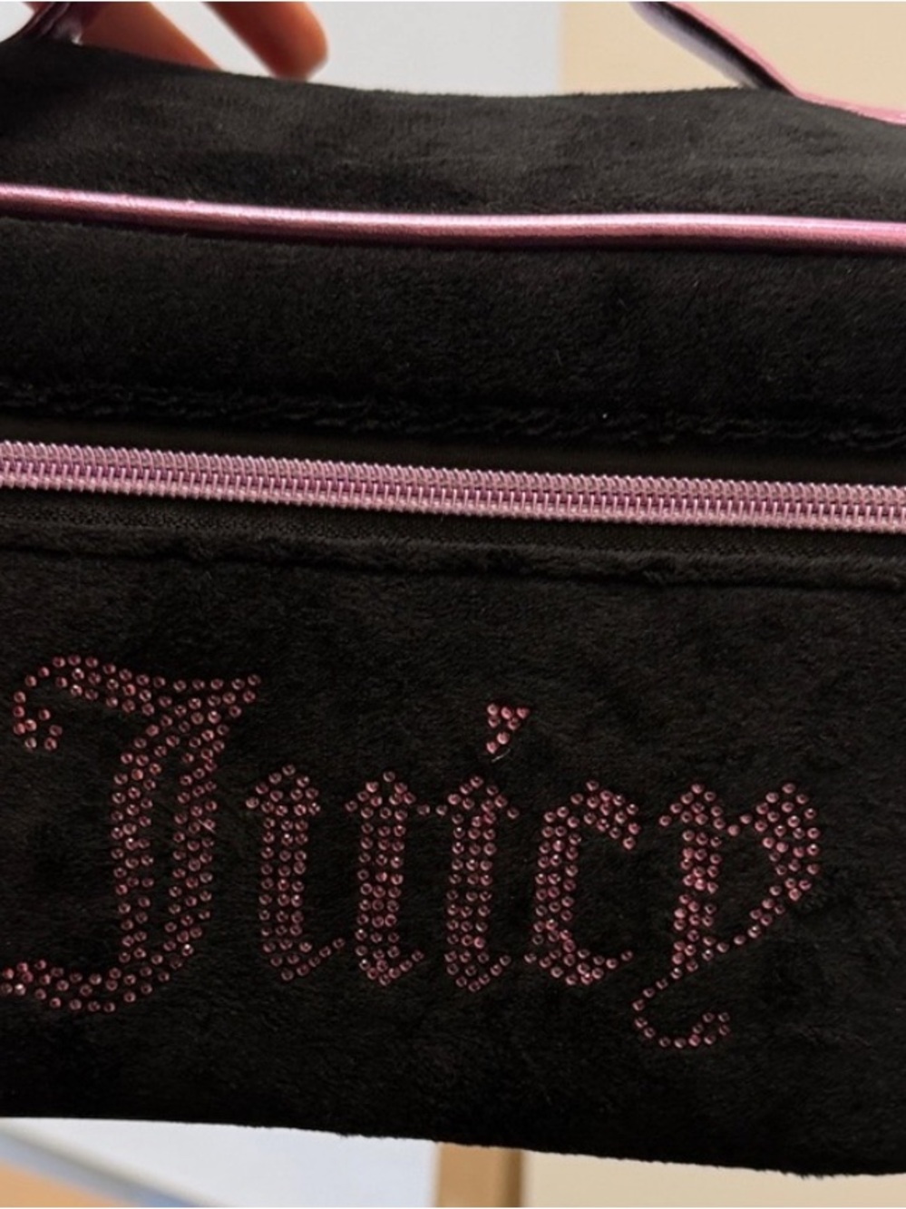 Juicy Couture Black Velvet Makeup Case with Pink Crystal Logo NWT